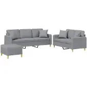 vidaXL Ensemble de canapés 3 pièces avec coussins Tissu gris clair