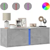 vidaXL Armoire TV murale avec éclairage LED gris béton 100x31x35 cm