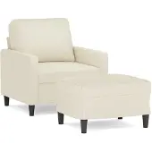 vidaXL Fauteuil avec pouf Crème 60 cm Velours