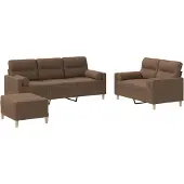 vidaXL Ensemble de canapés 3 pièces avec coussins Tissu brun