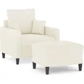 vidaXL Fauteuil avec pouf Crème 60 cm Velours