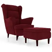 vidaXL Fauteuil à oreilles avec pouf vin rouge velours