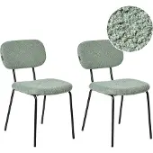 Beliani Ensemble de 2 chaises de salle à manger vert clair rembourrage bouclé pieds noirs cadre en fer style rétro cuisine salle à manger
