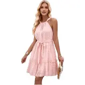 Tlily Robe Dos Nu à Volants Sans Manches Rose M