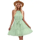 Tlily Robe Dos Nu Sans Manches à Volants Vert L