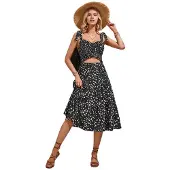 Tlily Robe D'Été Décontractée à Col en V Noire L