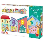 Goula Puzzle en bois Goula - 20 pièces géantes - illustrations de maisons et animaux - chiffres de 1 à 10