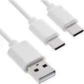 InLine Câble de charge USB 2en1 en Y, 1x USB-A mâle à 2x USB-C mâle, blanc, 1m