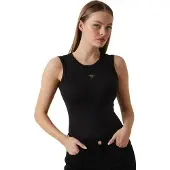 GUESS Femmes, T-shirt, Damen-T-Shirt-Top Michela mit Verzierungen, Schwarz, Noir, (L)