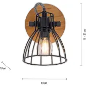 JUST LIGHT Applique, bois brun, grille métallique noire, mobile, H 12 cm