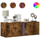 vidaXL Armoire TV murale avec éclairage LED chêne fumé 100x31x35 cm