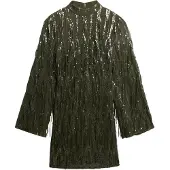 Superdry pour femme. W8011989A Mini robe verte avec paillettes et franges (XXS), Fête, Polyester, Manche longue