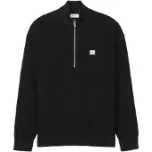 Calvin Klein Pull-over 'Waffle Quarter-zip' noir / blanc