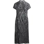 Superdry pour femme. W8012037A Robe midi à paillettes Mandarin gris (XL), Fête, Polyester, Manche courte