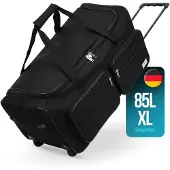 Deuba Grand sac de voyage noir trolley 85L avec roulettes