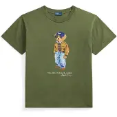 Ralph Lauren pour femme. 211B17806001 T-shirt en coton avec un ours Polo Bear vert (M), Casuel, Manche courte