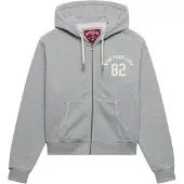 Superdry pour femme. W2012712A Sweat à capuche et fermeture éclair Relaxed Crop gris (L), Casuel, Coton