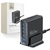 Tech-Protect Chargeur de bureau Dc160W-Gan à 6 ports Pd 160W / Qc3.0 Noir