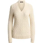 Ralph Lauren pour femme. 200888795011 Pull cricket tricoté beige à huit branches (L), Casuel, Coton, Manche longue