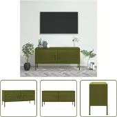 The Living Store Armoire TV vert olive 105x35x50 cm Acier