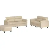 vidaXL Ensemble de canapés 3 pièces avec coussins Crème Tissu microfibre