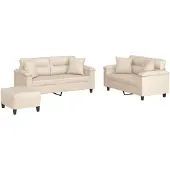 vidaXL Ensemble de canapés 3 pièces avec coussins Beige Tissu microfibre