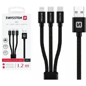 Swissten Câble de données tressé 3-en-1 (Lightning, 2x USB-C), 1,2 m, noir 72501103