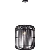 Brilliant Suspension naturelle WOODROW | Lampe à suspendre noire de style boho avec abat-jour en bambou Ø 45 cm | 1x E27 douille max. 60W | Métal/Bambou