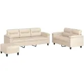 vidaXL Ensemble de canapés 3 pièces avec coussins Beige Tissu microfibre