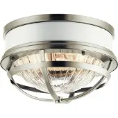 Kichler Plafonnier Elstead Tollis E27 double, nickel brossé et blanc, à nervures transparentes