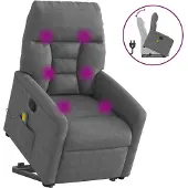 vidaXL Fauteuil de massage avec releveur Gris foncé Tissu microfibre