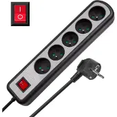 Rebel URZ3062 Câble d'extension avec interrupteur 5 prises, 1,5m, noir