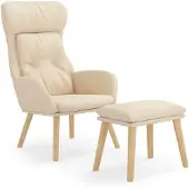 vidaXL Fauteuil relax avec pouf Crème Tissu