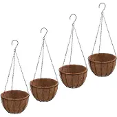 vidaXL Jardinières suspendues 4 pcs avec doublure coco Noir Ø 30x52 cm
