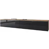 Bratex Meuble TV CERIEE 180 – chêne wotan / noir brillant