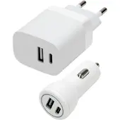 Speedlink Wall & Car Charger Set USB-A & USB-C 15W, blanc