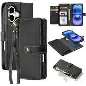 DUX Lawa Series MagSafe Bookcover en similicuir Étui (Apple iPhone 16), Coque pour téléphone portable, Noir