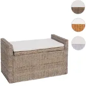 Mendler Banc banquette / coffre de rangement M92, rotin kubu, gris