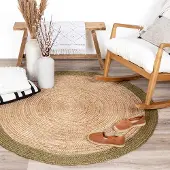 NATURL. Tapis en jute | Fair Rond Naturel/Vert | Ø 175cm | Vert | Rond | Tapis
