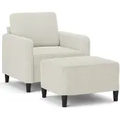 vidaXL Fauteuil avec pouf Crème 60 cm Velours