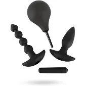 Black Velvets - coffret plug anal vibrant - 4 pièces - silicone noir