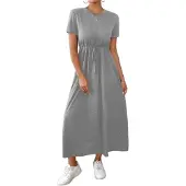 Semoic Robes longues décontractées à manches courtes pour femmes