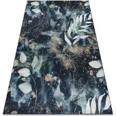 Rugsx Tapis lavable ANDRE 1336 Feuilles antidérapant - noir / turquoise 160x220 cm