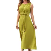 Semoic Robe mi-longue décontractée sans manches pour femme