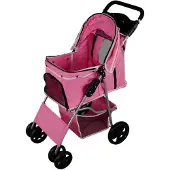 MonsterShop Poussette pour animaux de compagnie pliable - chariot de voyage avec auvent, housse de pluie et mousqueton (capacité 15 kg)