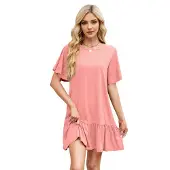 Semoic Robe à col rond et manches courtes rose S