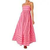 Semoic Robe longue smockée à rayures et dos nu pour femme