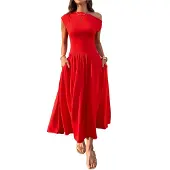 Semoic Robe longue sans manches pour femme, été 2025, One Shou