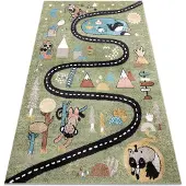 Rugsx Tapis FUN Route pour enfants, rue, animaux vert 160x220 cm