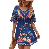Semoic Robe mexicaine brodée Fiesta pour femme, plage V